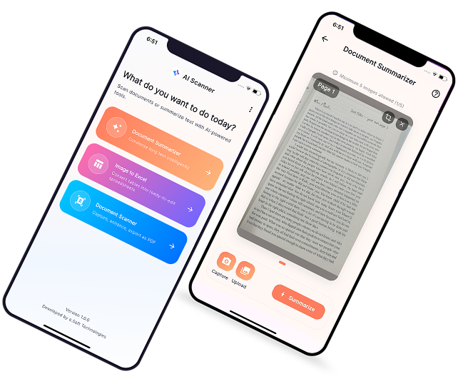 AI Scanner app interface on two phones